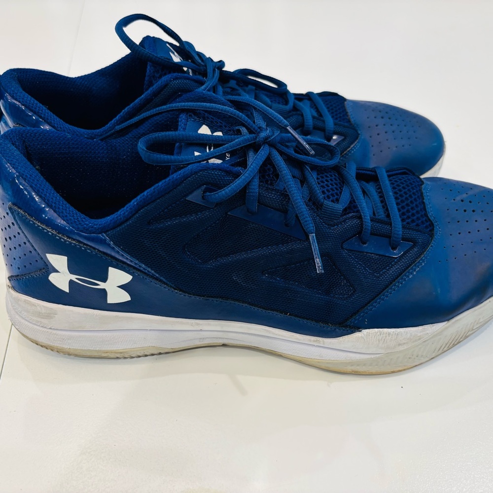 Under Armour  Basketball Men's Sneakers Navy and White Athletic Shoes size 14 - Picture 9 of 11